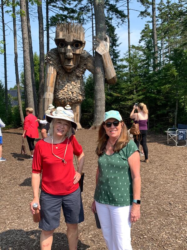 Anne Sterchi (left) and friend Mary Pat Matheson at the Coastal Maine Botanical Gardens.