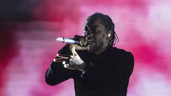 Kendrick Lamar, on stage at the Coachella Valley Music and Arts Festival in Indio, Calif., on April 23, 2017. The rapper is part of the inaugural Tycoon Festival in Atlanta. (Brian van der Brug/Los Angeles Times/TNS)