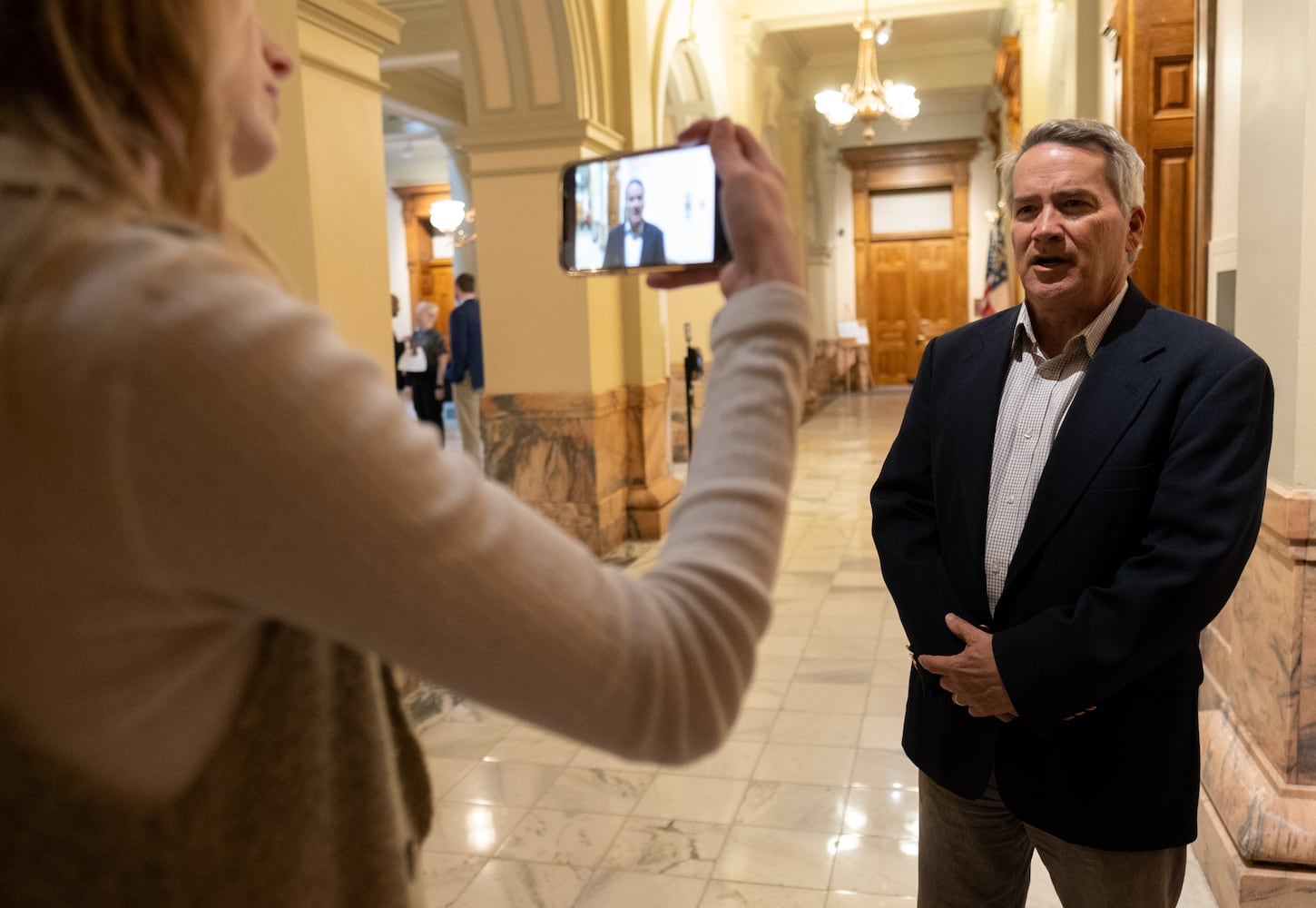 220307-Atlanta-Congressman Jody Hice shoots a video after qualifying Monday, Mar. 7, 2022 at the Georgia State Capitol. Ben Gray for the Atlanta Journal-Constitution