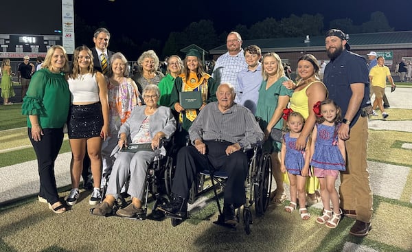 Callie Viktora, center, was valedictorian at Adairsville High School this year. Her family, which includes two former Adairsville High valedictorians, knows the value of hard work and a good education. (Courtesy photo)