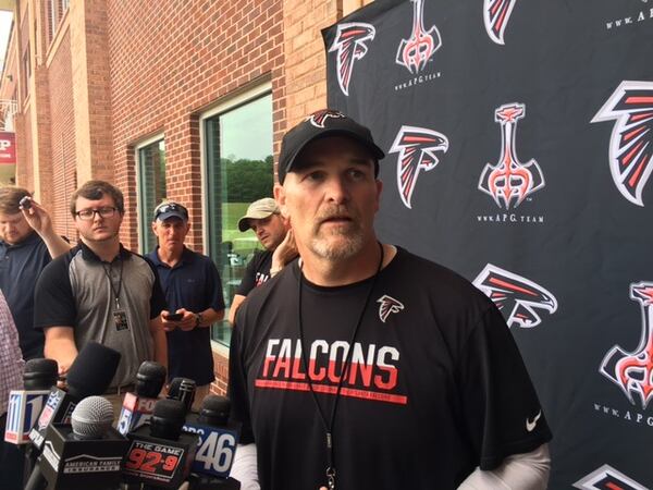  Falcons coach Dan Quinn after OTAs on Thursday, June 1, 2017. (By D. Orlando Ledbetter/dledbetter@ajc.com)