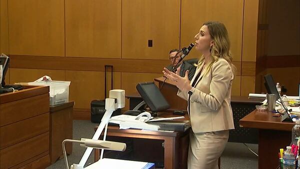 Defense attorney Amanda Clark Palmer examines witness Stan Smith during the Tex McIver murder trial on April 12, 2018 at the Fulton County Courthouse. (Channel 2 Action News)