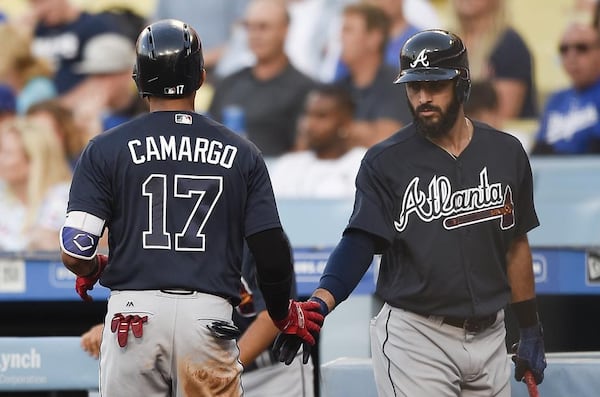  The emergence of rookie Johan Camargo and activation from the DL of Sean Rodriguez (right) gives the Braves two versatile pieces who could see extensive playing time the rest of the way, and with Danny Santana give the Braves more true multi-position performers than they've had in some time. (AP photo)