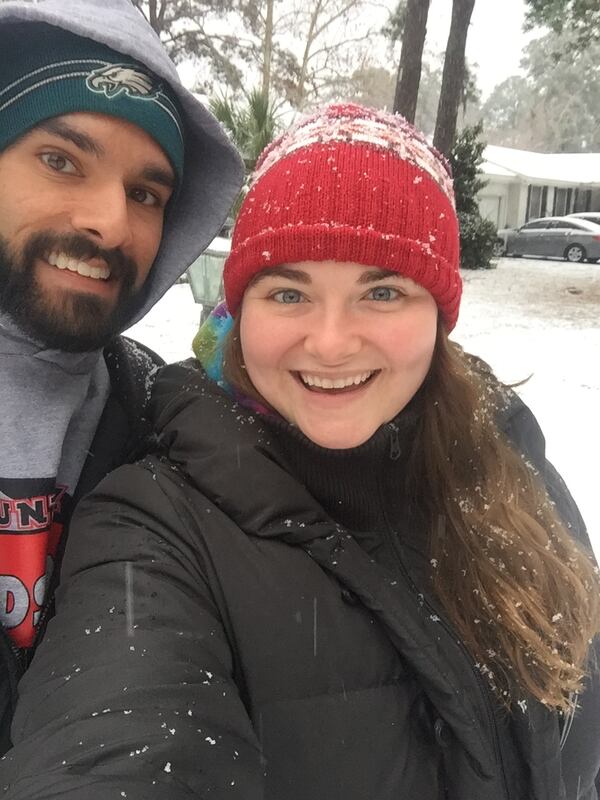 Bethany Kinsey Jagdharry enjoys the snow in Savannah on Wednesday, Jan. 3.