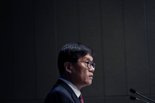 Bank of Korea Gov. Rhee Chang-yong speaks during a press conference at the central bank in Seoul, South Korea, Thursday, Nov. 28, 2024. (AP Photo/Ahn Young-joon)