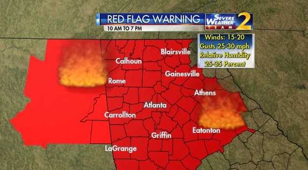 Low humidity, dry grass and strong winds make conditions ripe for fires Friday. (Credit: Channel 2 Action News)