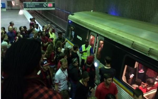 MARTA trains were delayed Wednesday, but running again after the Atlanta United game. SCOTT TRUBEY / SCOTT.TRUBREY@AJC.COM