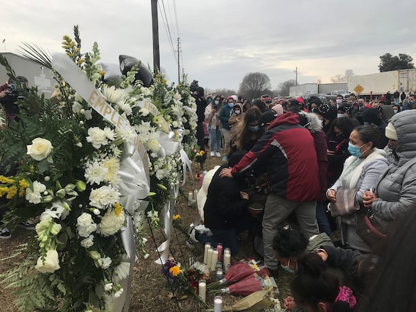 Hundreds turn out at a prayer vigil Saturday, Jan. 30, 2021, to remember the victims of a deadly incident at the Foundation Food Group poultry processing plant in Gainesville, Georgia. (Photo: Vanessa McCray / Vanessa.McCray@ajc.com)