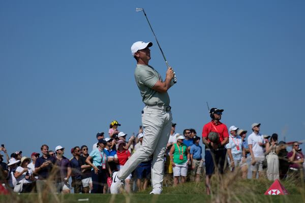 Rory McIlroy of Northern Ireland tees off at 8th hole in the final round of Abu Dhabi Golf Championship in Abu Dhabi, United Arab Emirates, Sunday, Nov. 10, 2024. (AP Photo/Altaf Qadri)