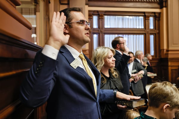 State Rep. Martin Momtahan participates in Monday's swearing-in ceremony for members of the Georgia House. (Natrice Miller/natrice.miller@ajc.com)  