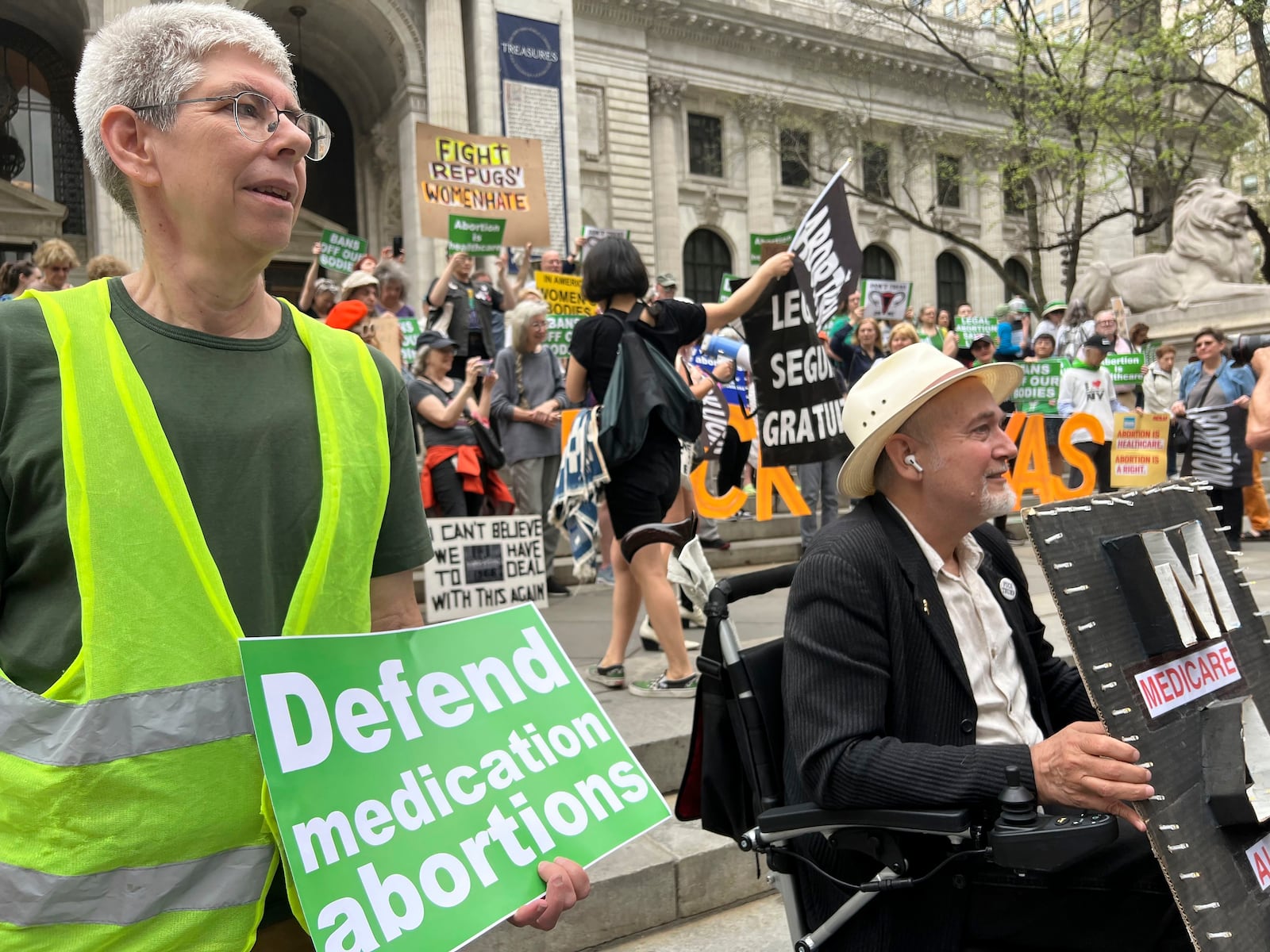 FILE - Dozens of abortion rights supporters rally outside the New York City Public Library in Manhattan,in New York, April 15, 2023. The rally was one of several that took place across the country. (AP Photo/Bobby Caina Calvan, File)