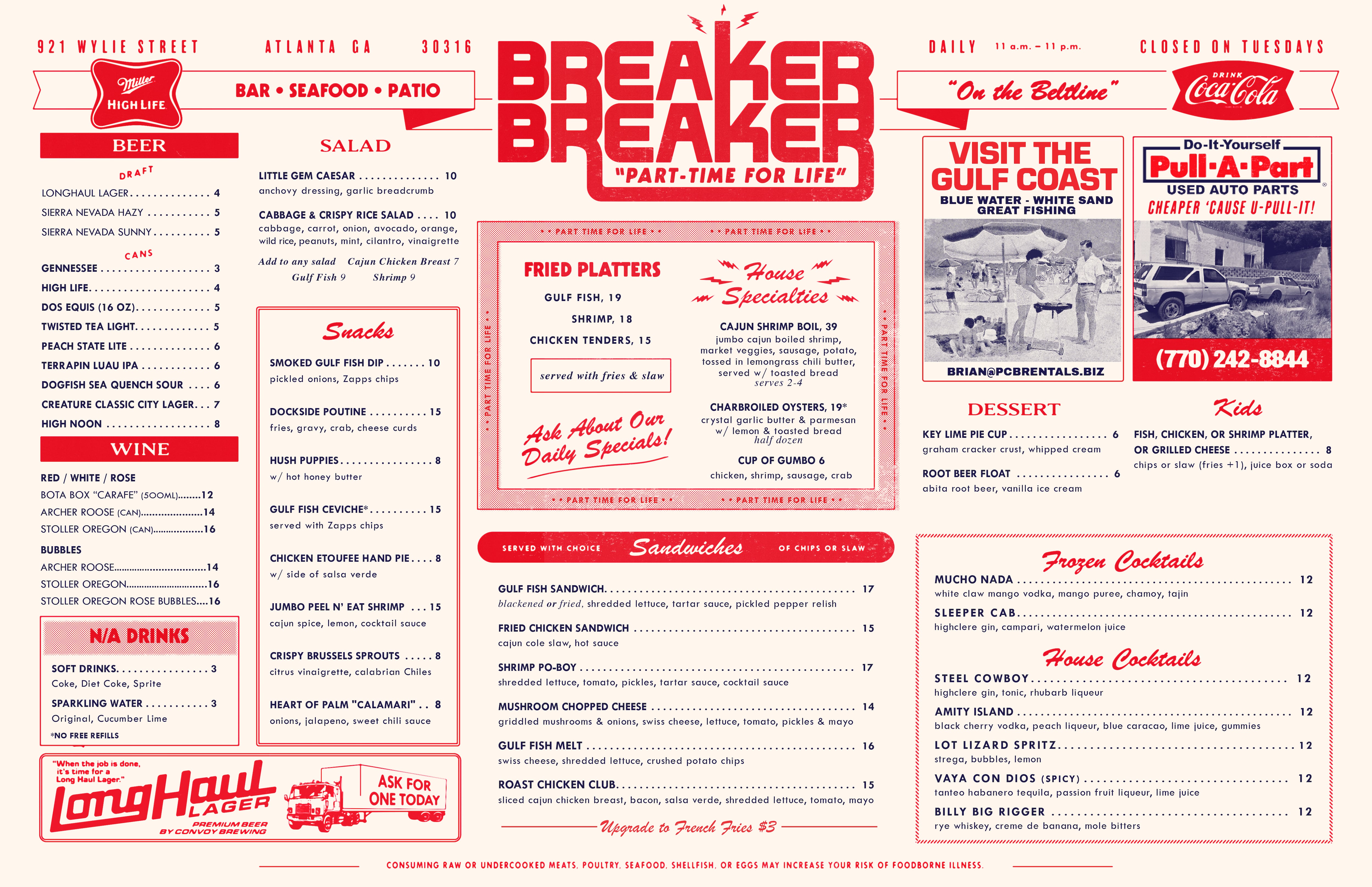 The menu for Breaker Breaker