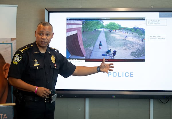 APS Police Chief Ronald Applin walks through their evidence at a press conference at Atlanta Public Schools Alonzo A. Crim Center on Oct. 11, 2019. STEVE SCHAEFER / SPECIAL TO THE AJC