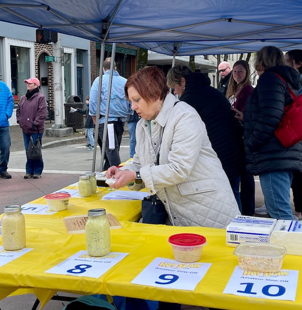 Amateur slaw-off contestants set up their entries during the Hot Slaw and Art Y'all Festival. Courtesy of Cleveland Chamber of Commerce