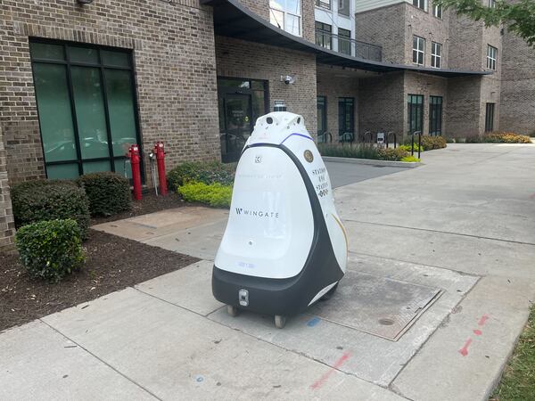 The K5 robot, created by Knightscope, is a weather-safe robot equipped with many modern-day technologies, including four HD cameras, microphones and a thermal sensor.