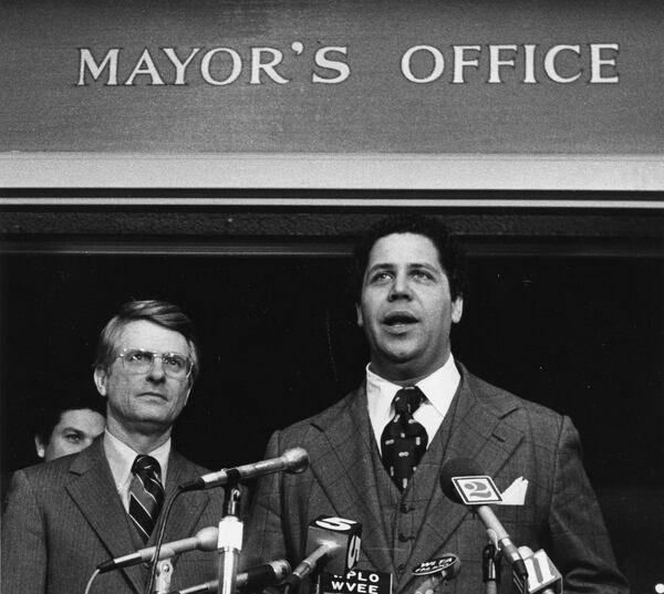 In 1980, Atlanta Mayor Maynard Jackson (right) announced his support for Lieutenant Gov. Zell Miller (left) in his bid to unseat U.S. Sen. Herman Talmadge.
Photo: Willis Perry/AJC