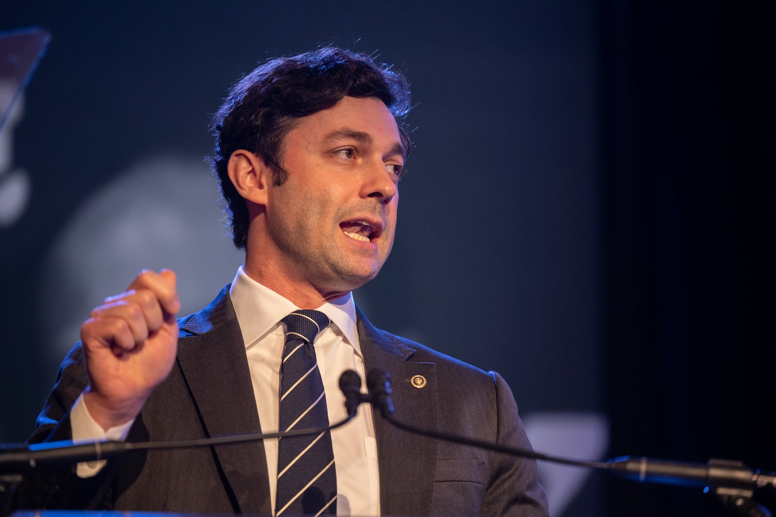 U.S. Sen. Jon Ossoff, a Georgia Democrat, spoke at a gathering Monday in Sandy Springs marking the anniversary of the Hamas attack on Israel.