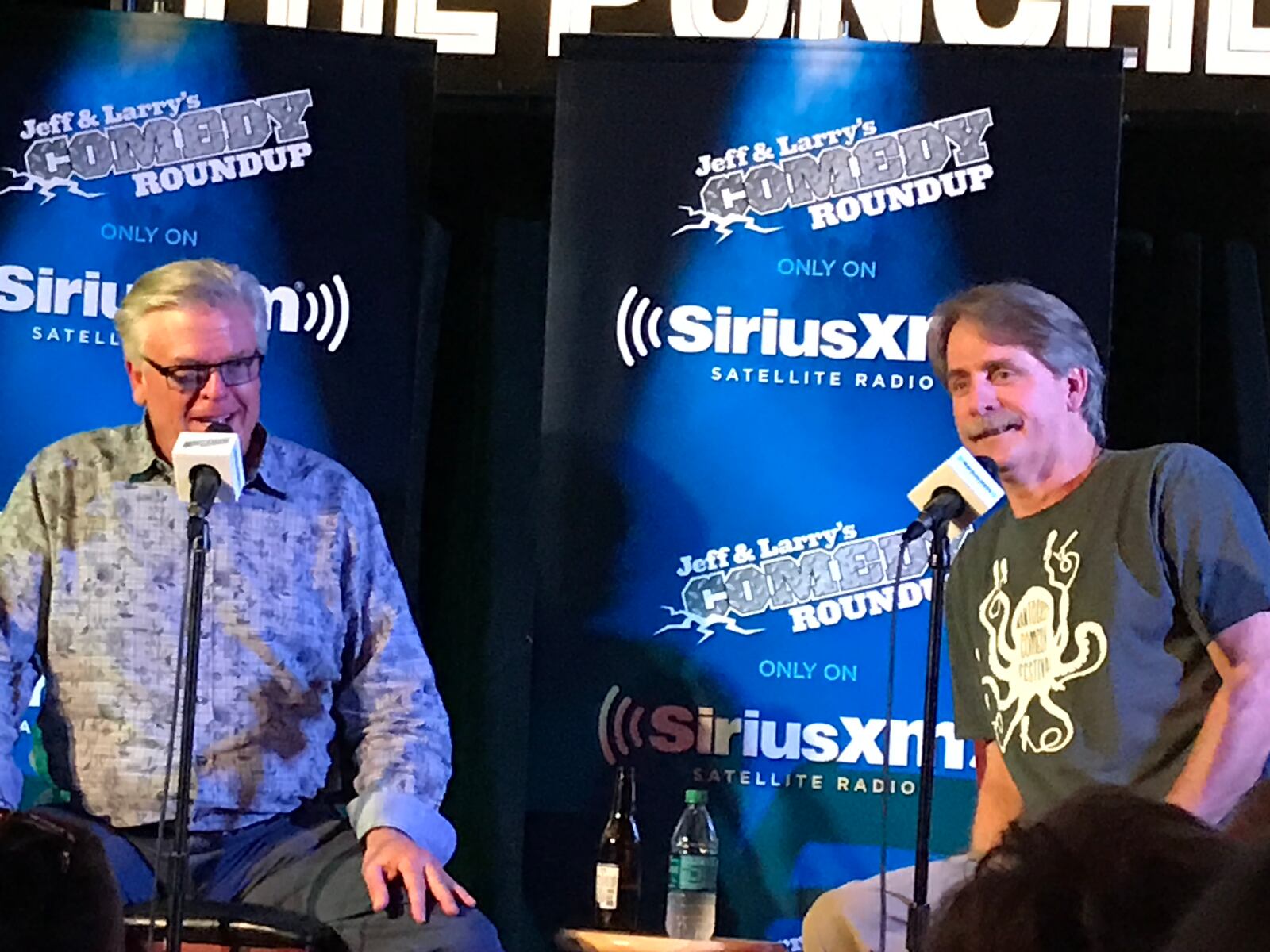 Jeff Foxworthy (right) interviews Ron White at the Punchline for his Comedy Roundup channel 97 on Sirius XM set to air on October 4, 2017. CREDIT: Rodney Ho/rho@ajc.com