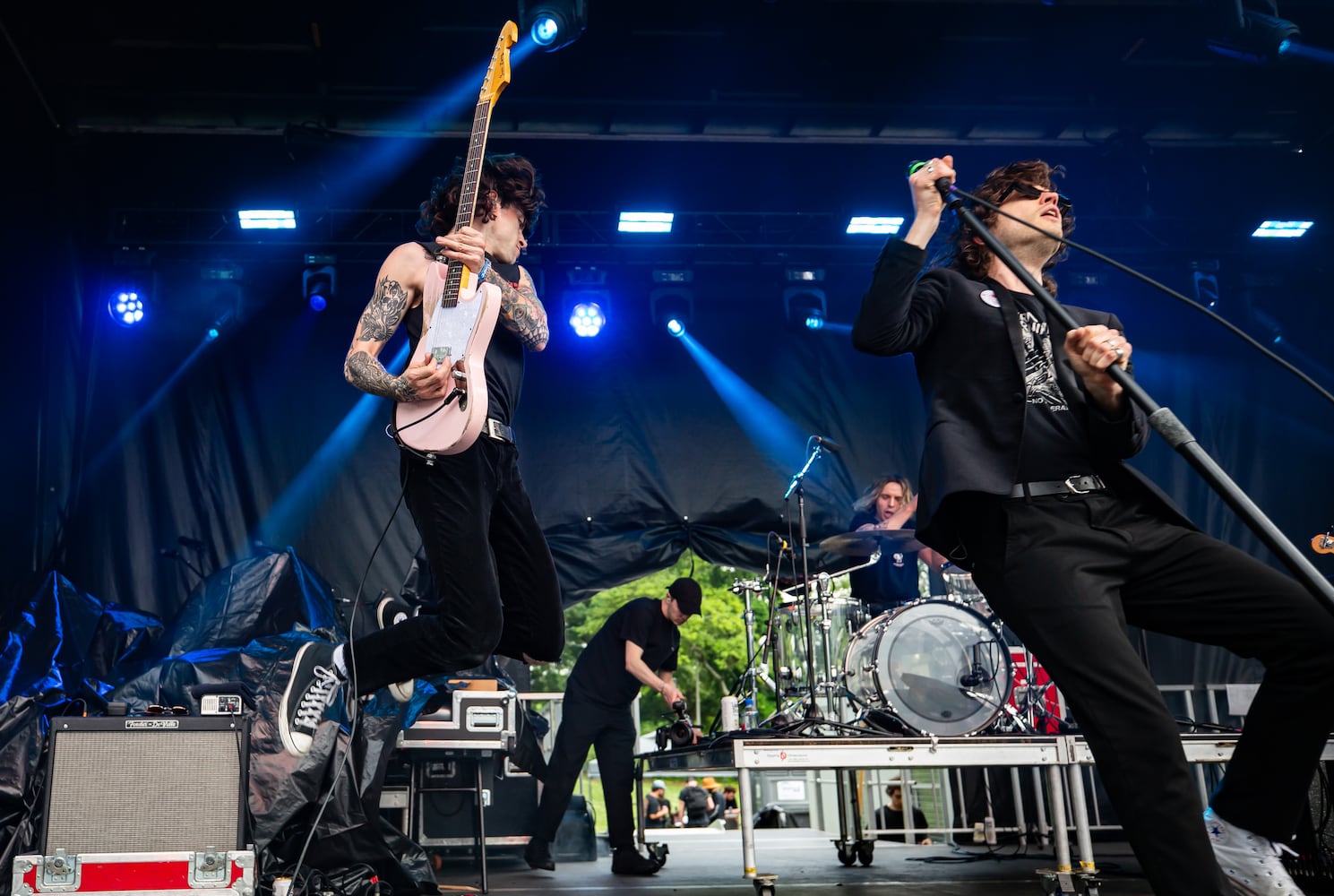 Atlanta, Ga: Bad Nerves killed with high flying acrobats and punk songs to an audience of crowd-surfing fanatics. Photo taken Saturday May 4, 2024 at Central Park, Old 4th Ward.  (RYAN FLEISHER FOR THE ATLANTA JOURNAL-CONSTITUTION)