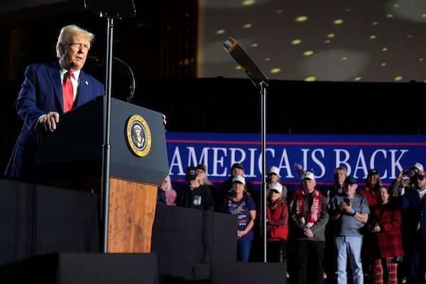 President Donald Trump speaks about the economy during an event at the Circa Resort and Casino in Las Vegas, Saturday, Jan. 25, 2025. (AP Photo/Mark Schiefelbein)