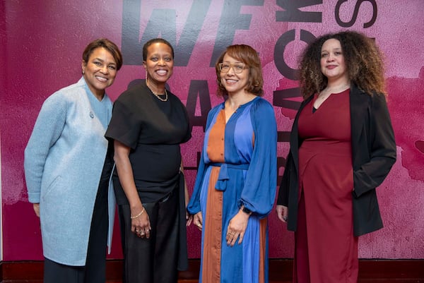 [L to R] Spelman College President Rosalind “Roz” Brewer, Amanda Williams, Spelman Museum curator-in-residence Karen Comer Lowe, and Spelman Museum Executive Director Dr. Liz Andrews.