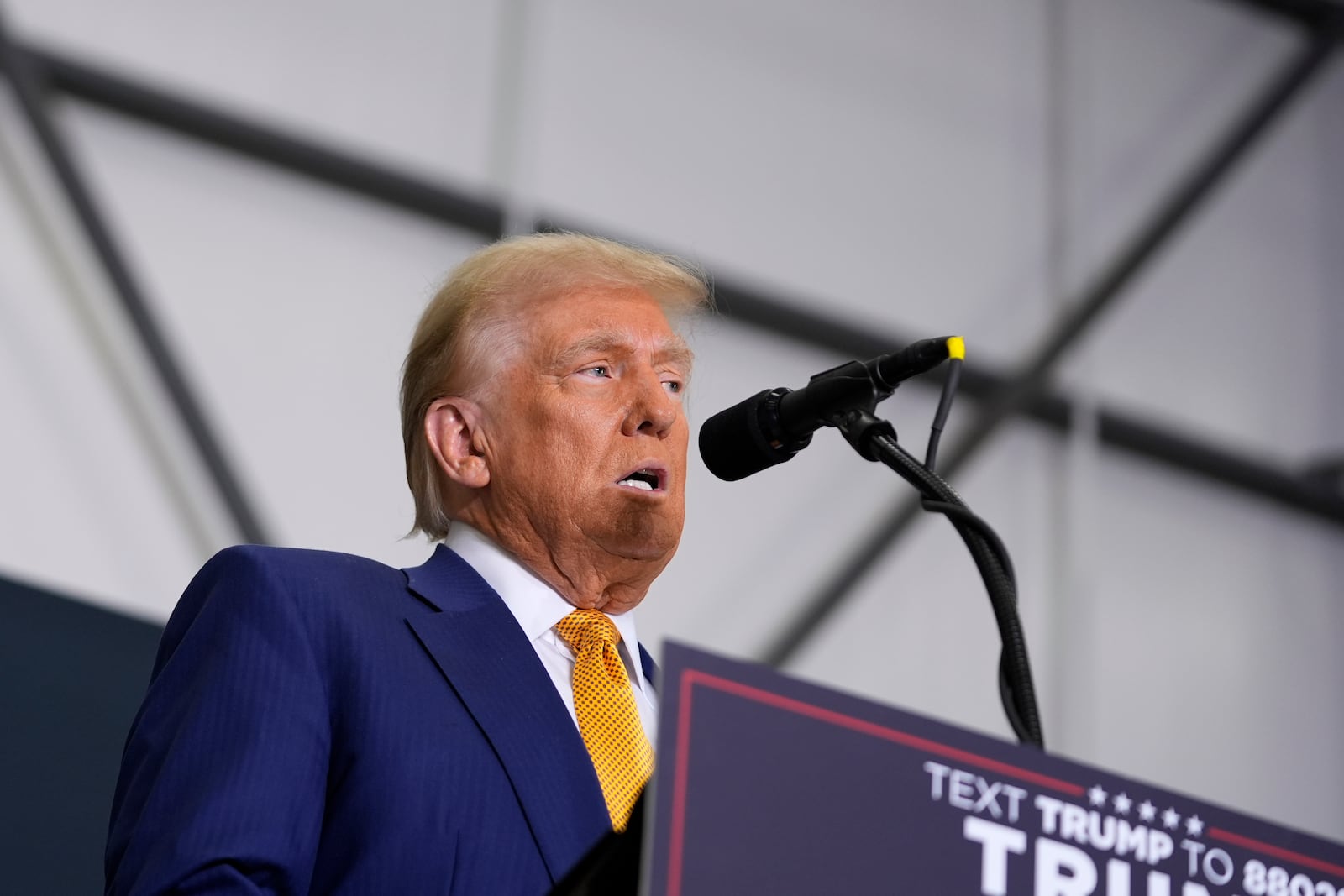 Republican presidential nominee former President Donald Trump speaks during a news conference at Austin-Bergstrom International Airport, Friday, Oct. 25, 2024, in Austin, Texas. (AP Photo/Alex Brandon)