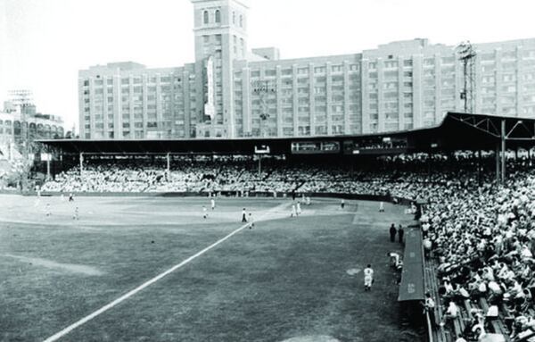 Ponce de Leon Park sat across the street from the building that is today's Ponce City Market. The ballpark was built in 1907 and demolished in 1966. Today it's a shopping center with a Whole Foods and a TJ Maxx. (GSU Special Collections Department)