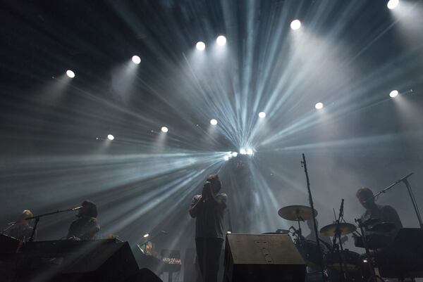  LCD Soundsystem imbued their set with lots of atmospheric lights. (DAVID BARNES / DAVID.BARNES@AJC.COM)