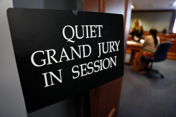 A view of the grand jury room at the Fulton County courthouse. Jurors were not present.  Miguel Martinez /miguel.martinezjimenez@ajc.com