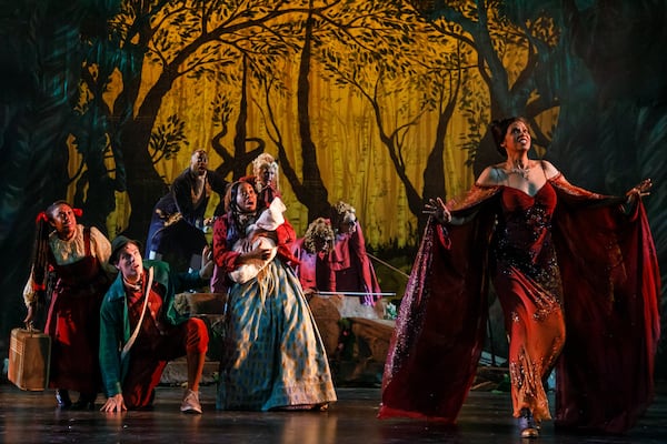 Terry Burrell (far right) heads the cast of the fairy-tale musical "Into the Woods," continuing through July 18 at City Springs Theatre.

Courtesy of Ben Rose Photography