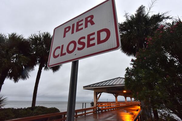 St. Simons Island Pier is closed as Hurricane Matthew moves closer to Georgia on Friday morning, October 7, 2016. HYOSUB SHIN / HSHIN@AJC.COM