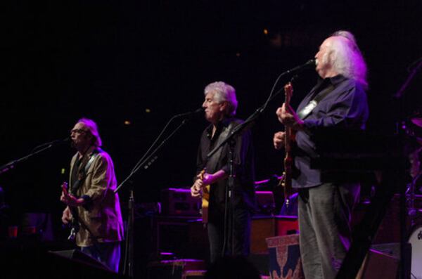 Stephen Stills (from left), Graham Nash and David Crosby performing at Atlanta's Philips Arena in 2010.