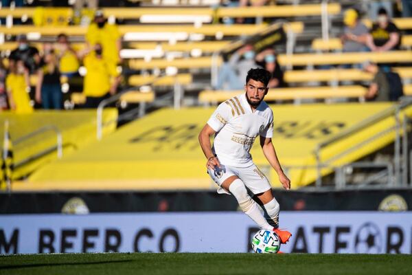 Atlanta United's Marcelino Moreno controls the ball during a 2-1 loss to Columbus on Sunday, Nov. 8, 2020.