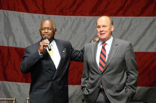 Herman Cain will take over for Neal Boortz. Here they are from a 2008 event at Cobb Energy Performing Arts Centre. CREDIT: Rodney Ho/rho@ajc.com