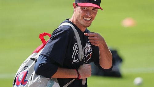 Braves pitcher Max Fried is all smiles as he takes the field for the first workout of summer Friday, July 3, 2020, at Truist Park in Atlanta.