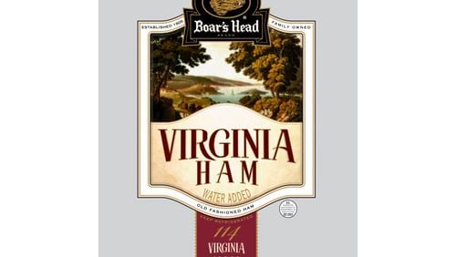 This image released by the Food Safety and Inspection Service, an agency of the United States Department of Agriculture, shows the product label for Boar's Head Virginia Ham meat, one of 71 products recalled as an investigation into a deadly listeria outbreak. The popular deli meat company is recalling an additional 7 million pounds of ready-to-eat products made at a Virginia plant as the investigation continues, U.S. Agriculture Department officials said Tuesday, July 30, 2024. (FSIS/USDA via AP)