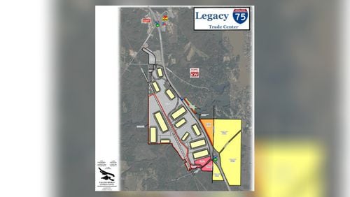 This is a site map of a massive mixed-use and industrial project along I-75 in Lamar and Monroe counties.