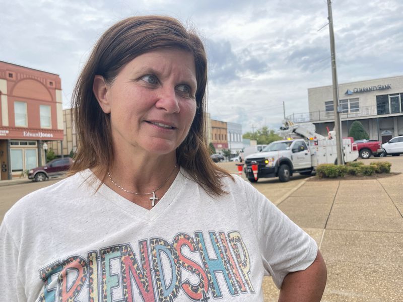 Lori Chavis, a city council member in Grenada, Miss., speaks Wednesday, Sept. 11, 2024, about a plan to move a Confederate monument from a prominent spot in downtown to a secluded area behind a fire station. (AP Photo/Emily Wagster Pettus)