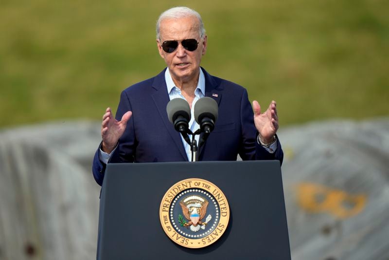 President Joe Biden speaks at the Vernon Electric Cooperative Thursday, Sept. 5, 2024, in Westby, Wis. (AP Photo/Morry Gash)