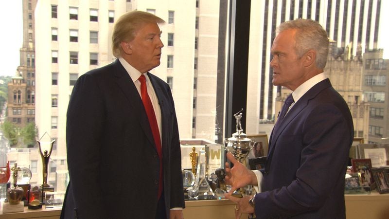 Scott Pelley questions the contentious Republican presidential candidate Donald Trump, who lays out plans for taxes, immigration and job creation. See the interview on the 48th season premiere of 60 MINUTES, Sunday, Sept. 27 (7:30-9:00 PM, ET/PT) on the CBS Television Network. Photo credit: Frame Grab/CBS ©2015 CBS Broadcasting Inc. All Rights Reserved.