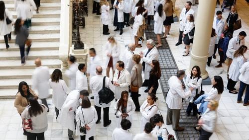 Medical Association of Georgia doctors at the Georgia State Capitol for Physicians Day on Wednesday, February 8, 2023. (Natrice Miller/ Natrice.miller@ajc.com)