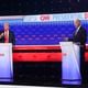 Former President Donald Trump and President Joe Biden face off during their first presidential debate at CNN, Thursday, June 27, 2024, in Atlanta. (Jason Getz / AJC)
