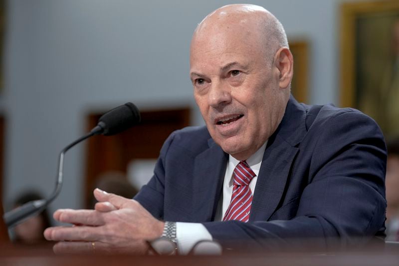 Postmaster General Louis DeJoy testifies during a House Committee on Appropriations Subcommittee on Financial Services and General Government oversight hearing on the United States Postal Service's role in Federal election integrity, Thursday, Sep 26, 2024, on Capitol Hill in Washington. (AP Photo/Mariam Zuhaib)