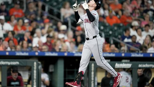 Arizona Diamondbacks' Pavin Smith celebrates after his three-run home run against the Houston Astros during the second inning of a baseball game Sunday, Sept. 8, 2024, in Houston. (AP Photo/Eric Christian Smith)