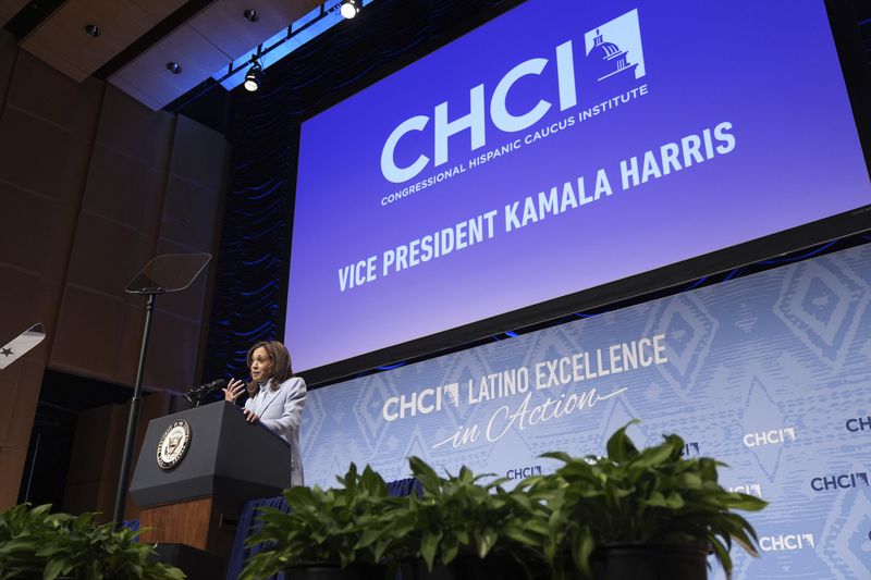 Democratic presidential nominee Vice President Kamala Harris speaks at the Congressional Hispanic Caucus Institute (CHCI) leadership conference, Wednesday, Sept. 18, 2024, in Washington. (AP Photo/Jacquelyn Martin)