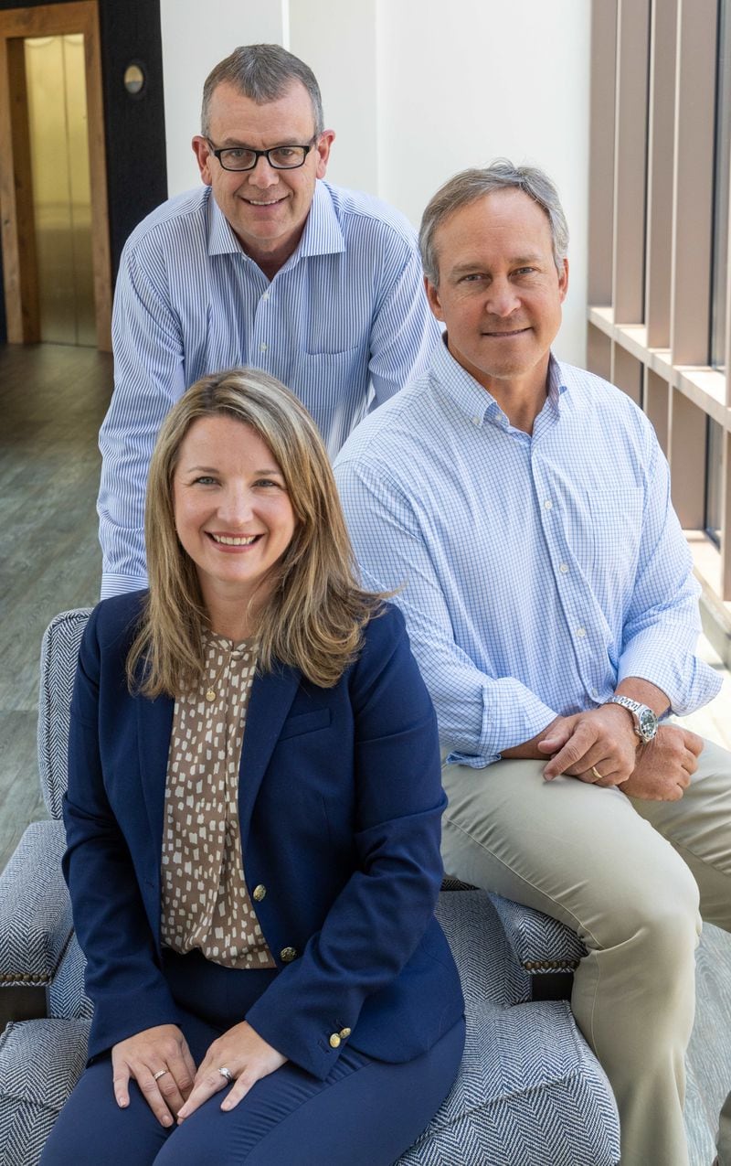 (Clockwise from front) Portrait of Jodi Taylor, Kenneth Underwood & Keith Johnson at the Brasfield & Gorrie office in Atlanta on June 26, 2024. For Top Workplace large division story.  PHIL SKINNER FOR THE ATLANTA JOURNAL-CONSTITUTION