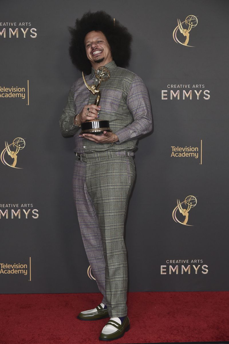 Eric Andre poses with his award for outstanding performer in a short form comedy or drama series for “The Eric André Show” on night two of the Creative Arts Emmy Awards on Sunday, Sept. 8, 2024, in Los Angeles. (Photo by Richard Shotwell/Invision/AP)