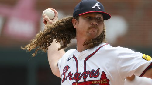 Atlanta Braves relief pitcher Grant Holmes delivers to a Detroit Tigers batter during the ninth inning at Truist Park, Wednesday, June 19, 2024, in Atlanta. The Braves won 7-0. (Jason Getz / AJC)
