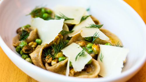 Stuffed pasta at the White Bull changes with the season. This summer version of cappelletti includes ricotta, peas, pistachios, SarVecchio and dill. CONTRIBUTED BY HENRI HOLLIS