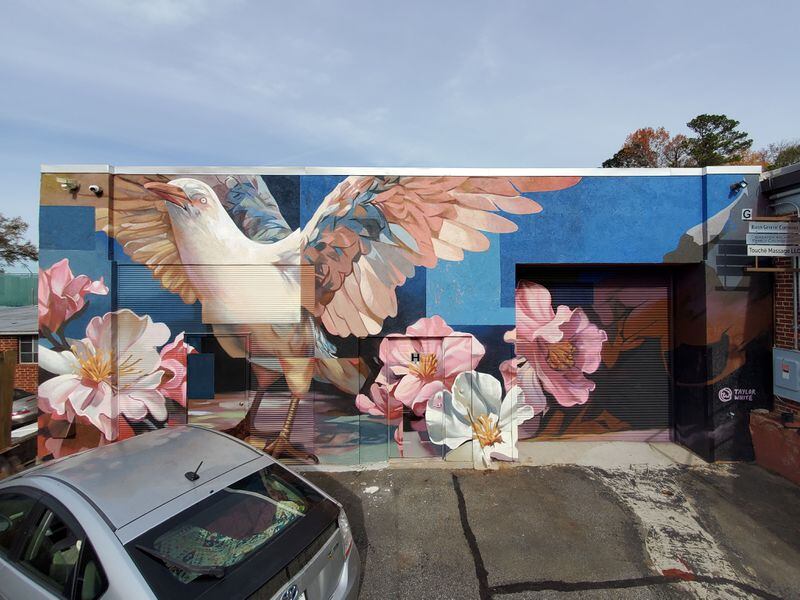 “Guardian of Divine Mysteries,” a mural off an obscure dead end of DeKalb Industrial Way, painted by Taylor White. Courtesy of Arthur Rudick